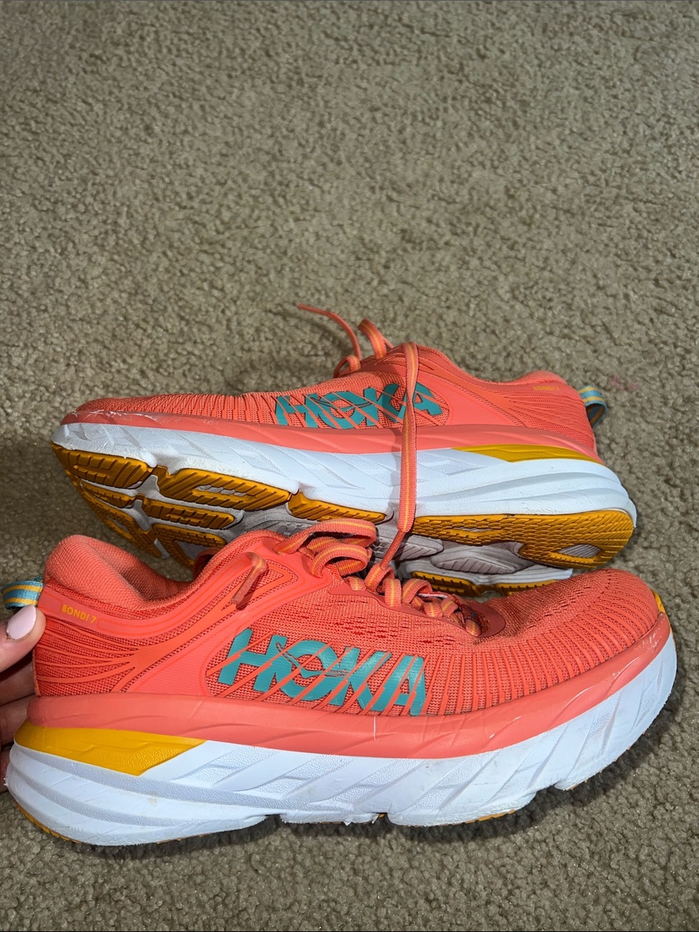 Hoka women’s Coral Sneakers with Yellow and Blue Accents - Picture 2 of 4